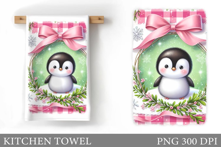 Cute Penguin Kitchen Towel. Christmas Kitchen Towel Design example image 1