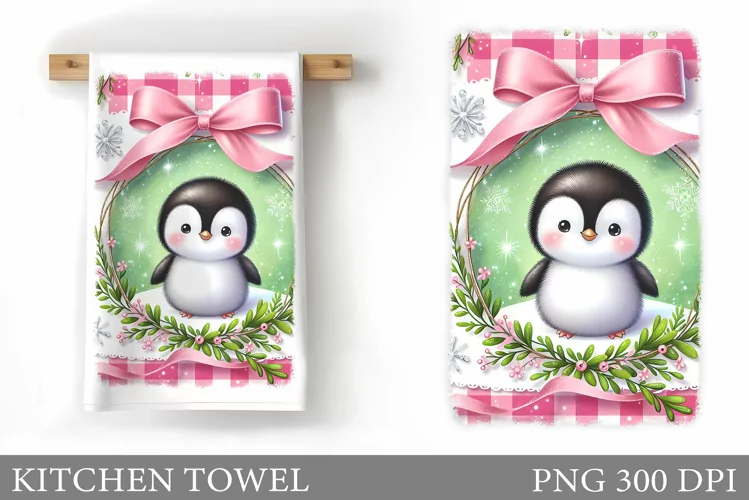 Cute Penguin Kitchen Towel. Christmas Kitchen Towel Design