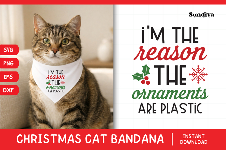 Christmas Cat Bandana Quotes SVG | Ornaments Are Plastic