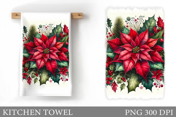 Poinsettia Kitchen Towel. Christmas Kitchen Towel Design