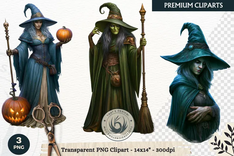 Dark Fantasy Halloween Witches Clipart PNG sublimation