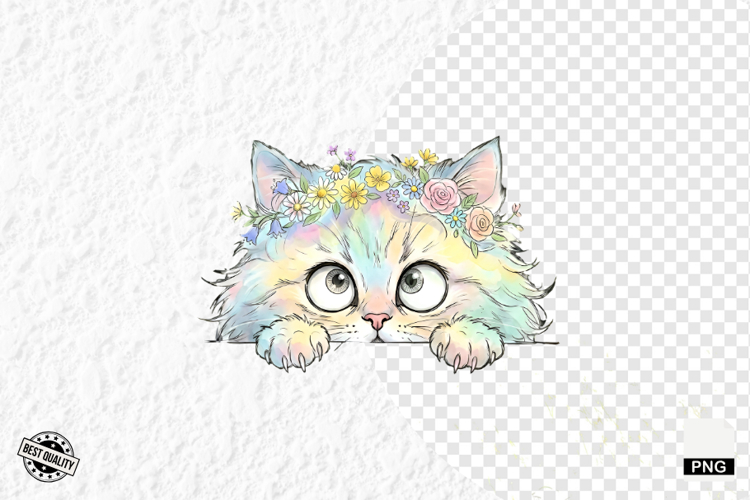 Summer Cat Peeking Clipart
