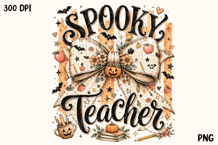 Spooky Teacher Halloween Bow Pumpkin PNG