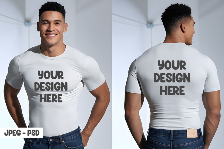 White Shirt Mockup Male Front and Back Jpeg   Psd