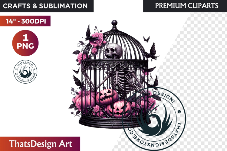 Pink & Black Gothic Halloween Skeleton Clipart PNG, Skull