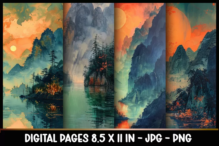 4 Landscapes Digital Papers I Junk Journal 8.5x11