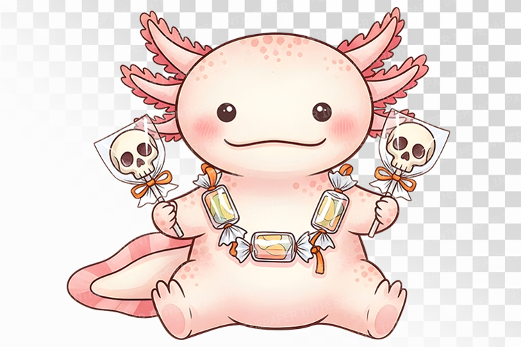 Halloween Axolotl Candy Lollipop Skull Cute PNG Uparupa