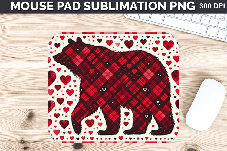 Watercolor Bear Mouse Pad Sublimation - Valentines PNG