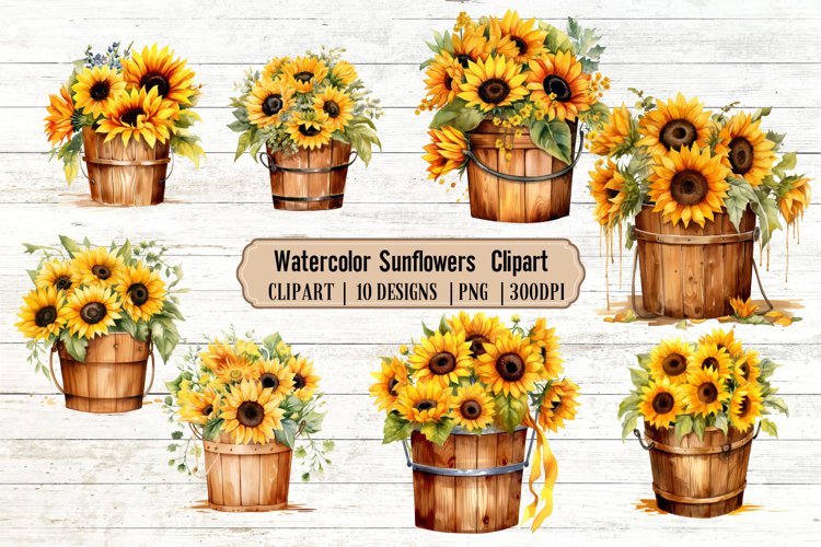 Watercolor Sunflower Clipart| sublimation PNG example image 1