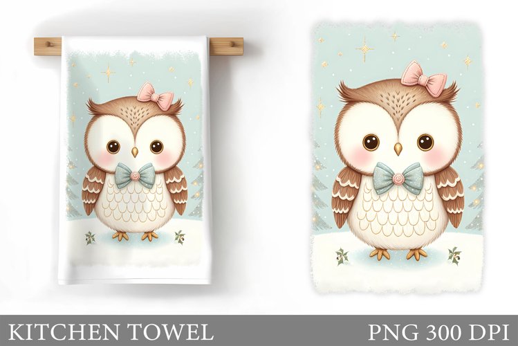 Cute Owl Kitchen Towel. Christmas Owl Kitchen Towel Design example image 1