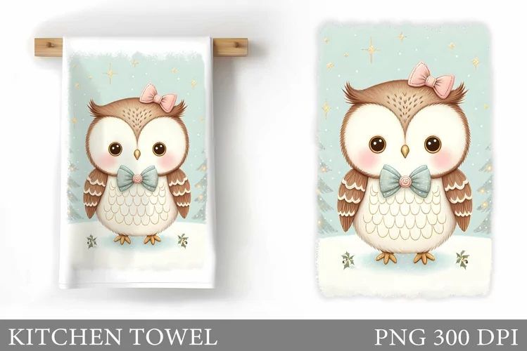 Cute Owl Kitchen Towel. Christmas Owl Kitchen Towel Design