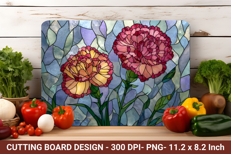 Stained Glass Carnation Flower Cutting Board | Cutting Board
