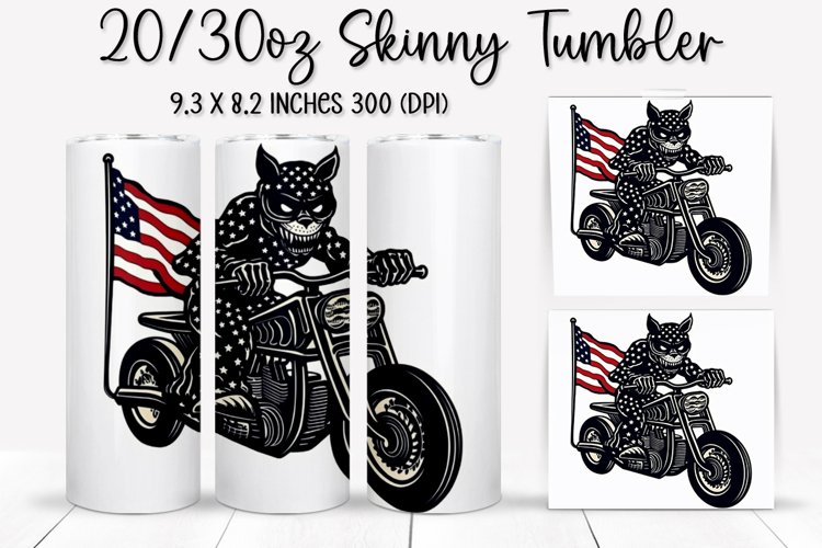 Cat Ride An American Flag - Tumbler Sublimation Design