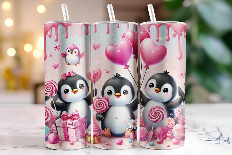 Penguin Valentines Day Tumbler Wrap Sublimation