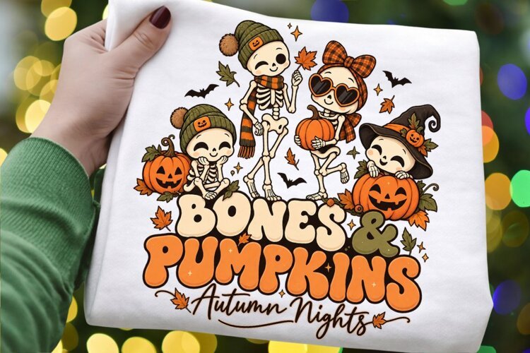 Halloween Skeleton Family PNG Bones and Pumpkins Autumn example image 1