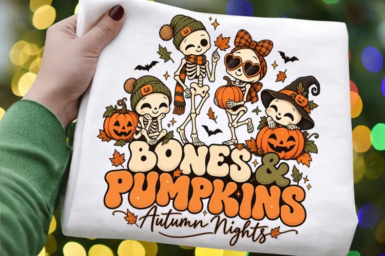 Halloween Skeleton Family PNG Bones and Pumpkins Autumn