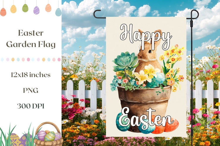 Floral Easter Basket Garden Flag Design, Happy Easter Print
