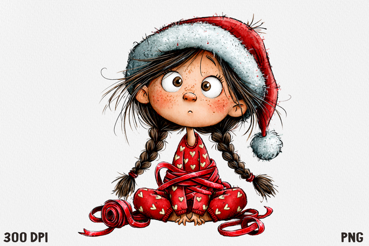 Cute Christmas Girl Clipart PNG, Funny Holiday Girl.