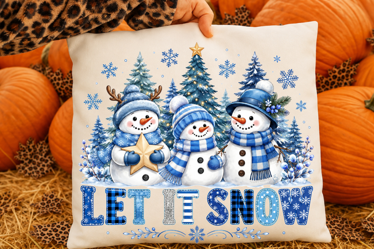 Let It Snow Snowman PNG, Blue Christmas Snowman Sublimation,