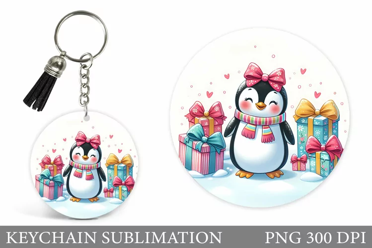 Christmas Penguin Keychain. Christmas Keychain Design