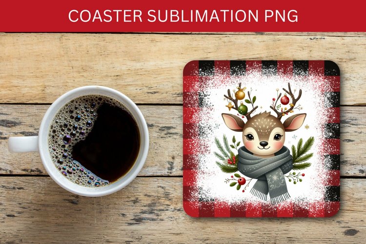 square coaster - reindeers wreath example image 1