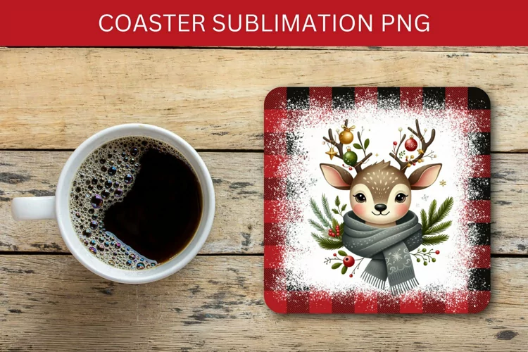 square coaster - reindeers wreath