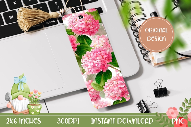 Printable Bookmark Design, Pink Hydrangea Bookmark