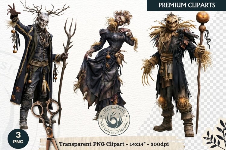 Hollow Eve Procession Halloween Clipart, Horror characters example image 1