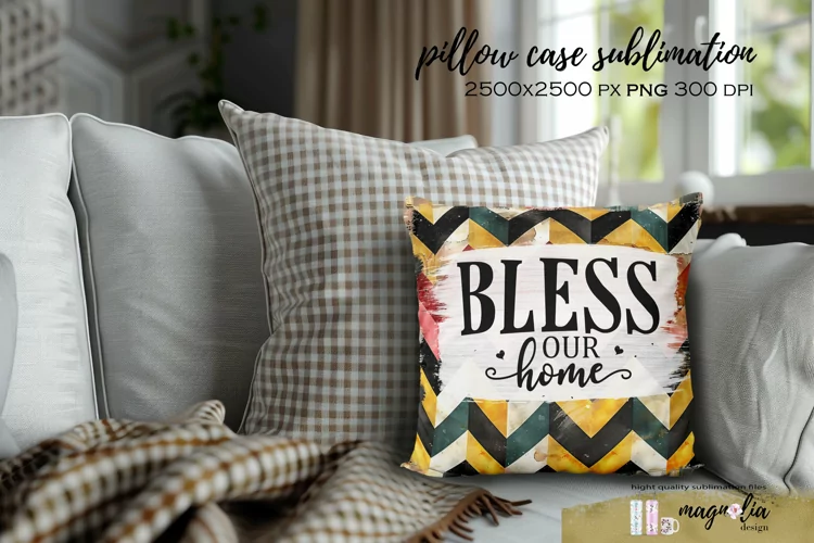 Pillow case BLESS OUR HOME sublimation design png