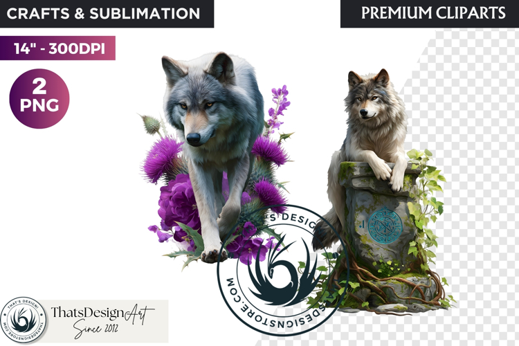 Watercolor Mystic Wolf Fantasy Clipart animal PNG Graphics