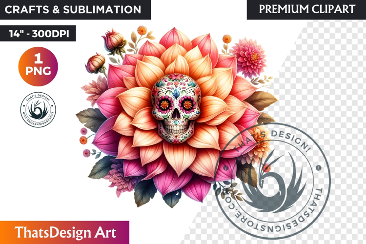 Pastel Floral Day of the Dead Clipart PNG,sugar skull design