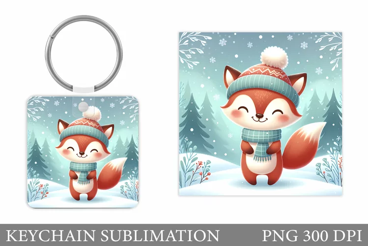 Christmas Fox Keychain. Winter Fox Keychain Design