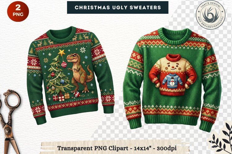 Christmas Ugly Sweaters Clipart Holiday Winter Sweater PNG example image 1