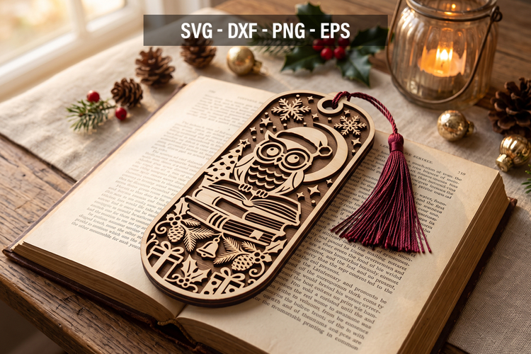 Christmas Bookmark SVG, Owl Laser Cut Bookmark