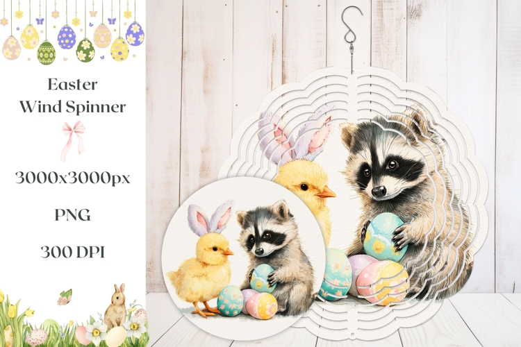 Cartoon Easter Raccoon Wind Spinner PNG, Easter Wind Spinner