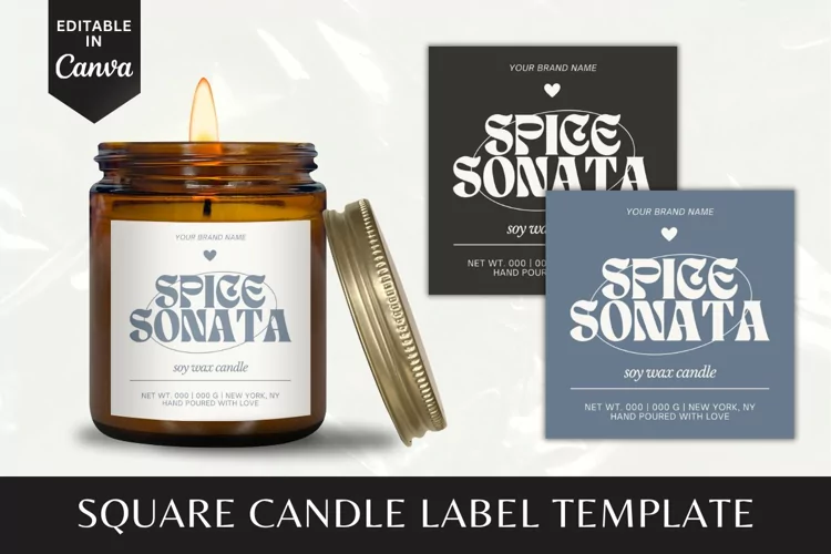 Custom Square Candle Label Canva Template - 9