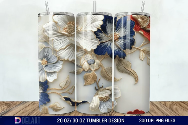 3D Embroidery floral Tumbler Wrap