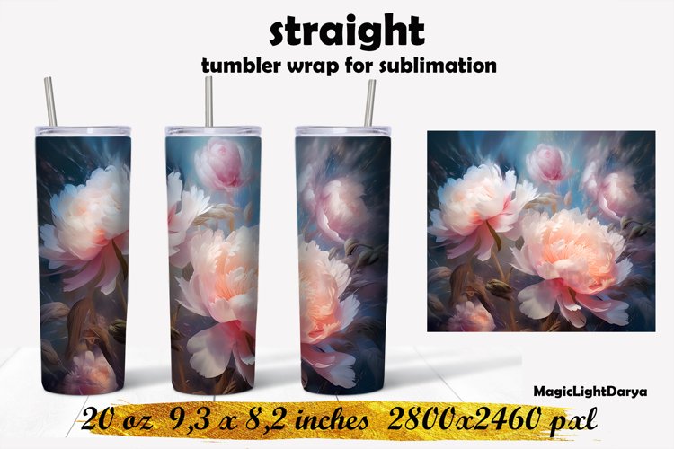 Flowers tumbler design, Peonies Tumbler sublimation example image 1