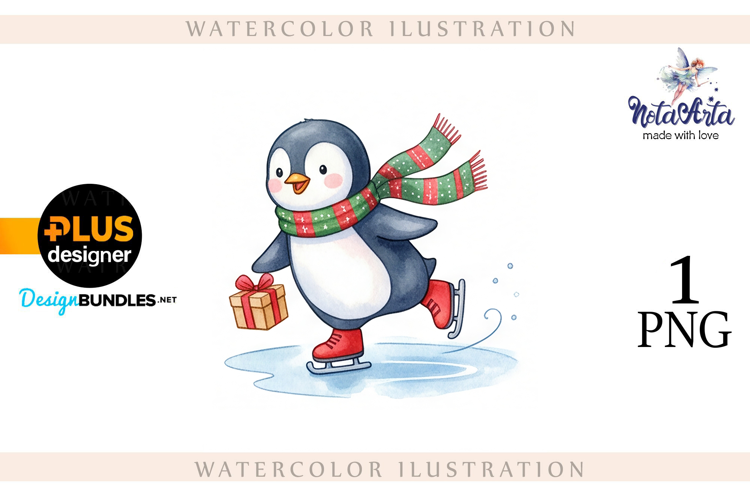 Christmas Penguins in Watercolor Style
