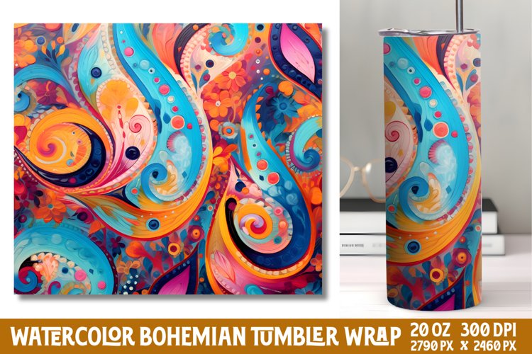 Seamless Watercolor Bohemian Tumbler Wrap