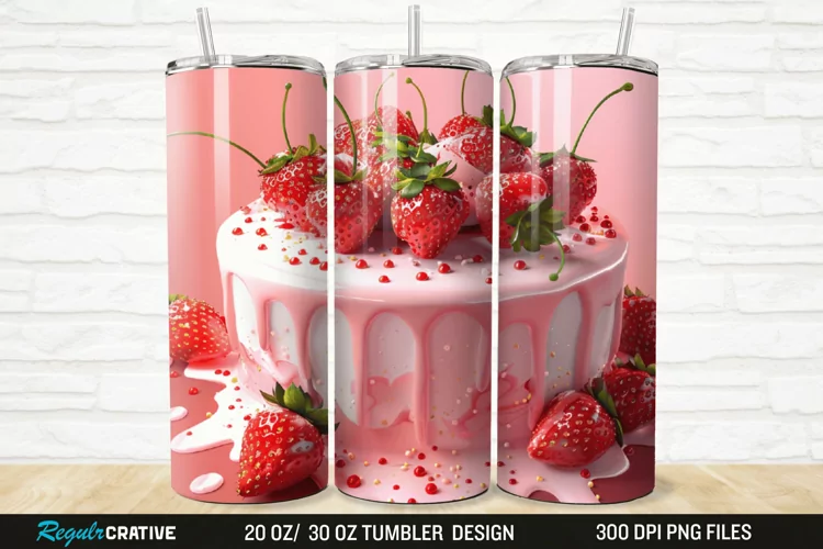 3D Strawberry Cake 20/30oz Skinny Tumbler