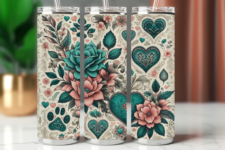 Tumbler Wrap 20 oz - floral heart rustic