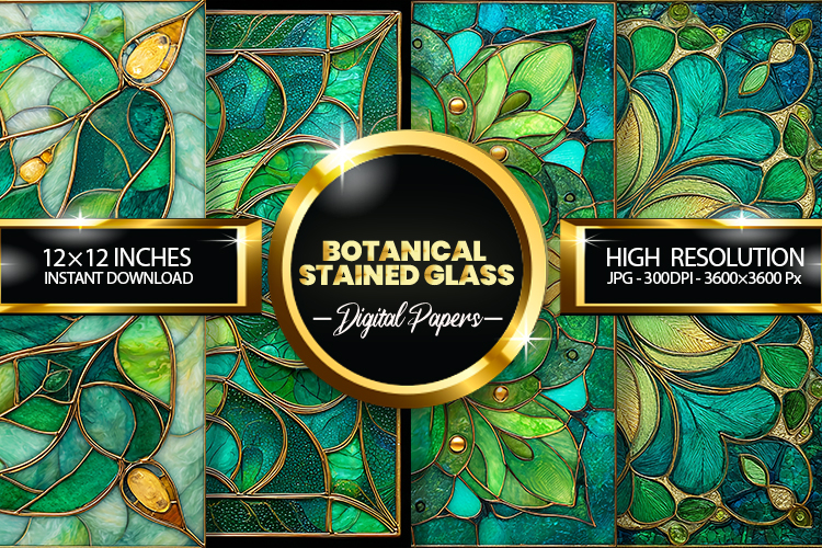 Botanical Stained Glass Digital Papers - 04 Variations