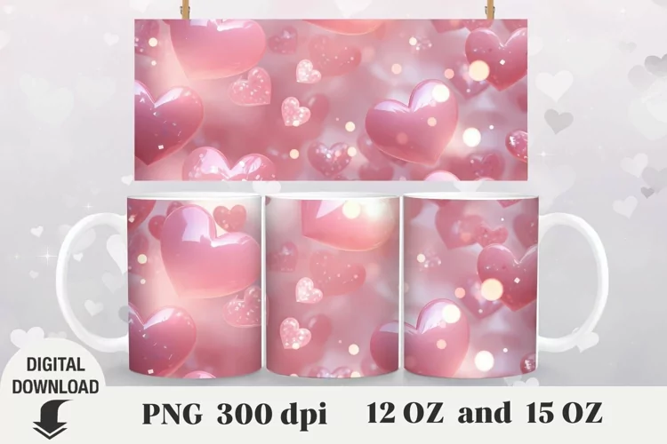 Valentine Mug Wrap, heart 3d Mug Sublimation