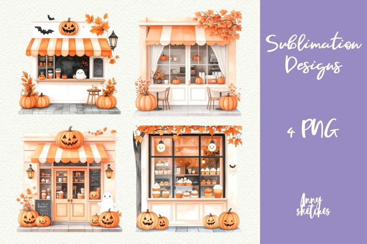 Cafe Entrance PNG Halloween Ghost Cafe Clipart Sublimation
