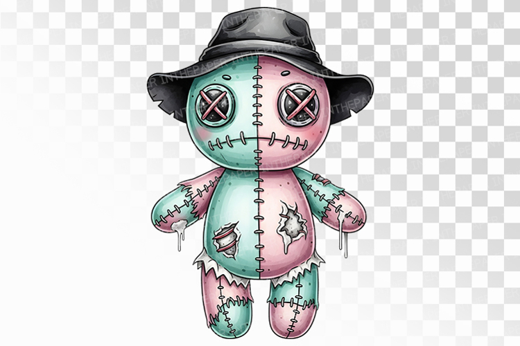 Patchwork Hat Stitched Doll Halloween Voodoo PNG