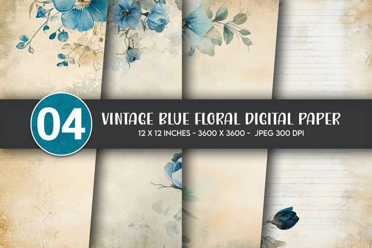 Vintage Blue Floral Digital Paper example image 1