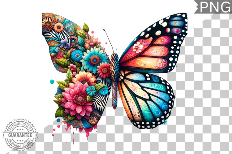Vibrant Floral Butterfly Sublimation - Clipart PNG Design