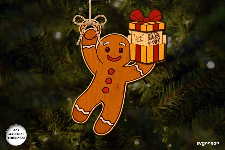 Gingerbread Man Santa Tracker Ornament SVG | Laser Cut