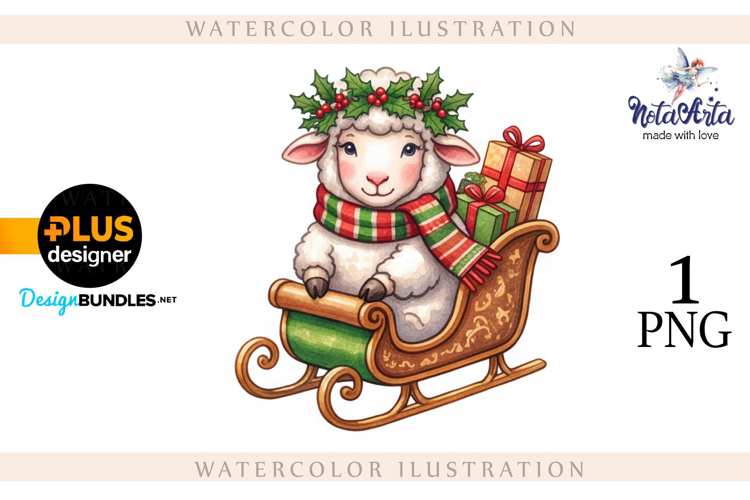 Christmas Sheep in Watercolor Style